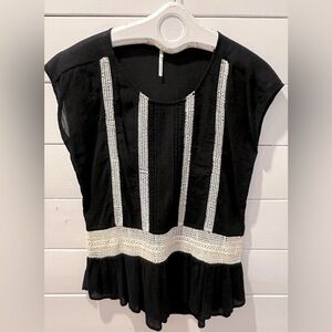 Nine 1 Eight Black Peplum Top with Crochet Trim – Size S